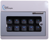 POWER TECHNOLOGIES 10 Bay Secure Battery Charging Cabinet w/ HS Cables - UK, MODEL- PowerVault+, SKU- CAB-PVS-B10K-UH